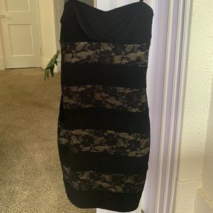 Black and Gold Tight Black Dress Small